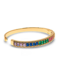 MULTICOLOR PAVE CZ CLICK BANGLE BRACELET- SNAP CLOSURE DESIGN