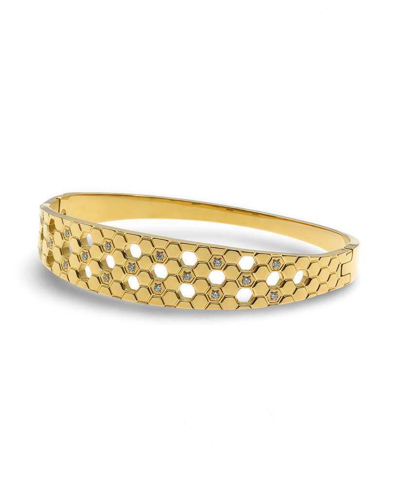 HONYCOMB HEXAGON CRYSTAL BANGLE BRACELET