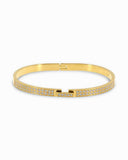 OPEN BANGLE BRACELET WITH ZIRCONIA TOP & FRONT CLASP CLOSURE - GOLD & SILVER