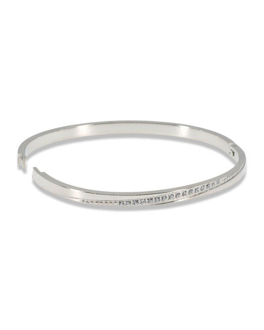TAPERED ZIRCONIA LINE BANGLE BRACELET - GOLD & SILVER