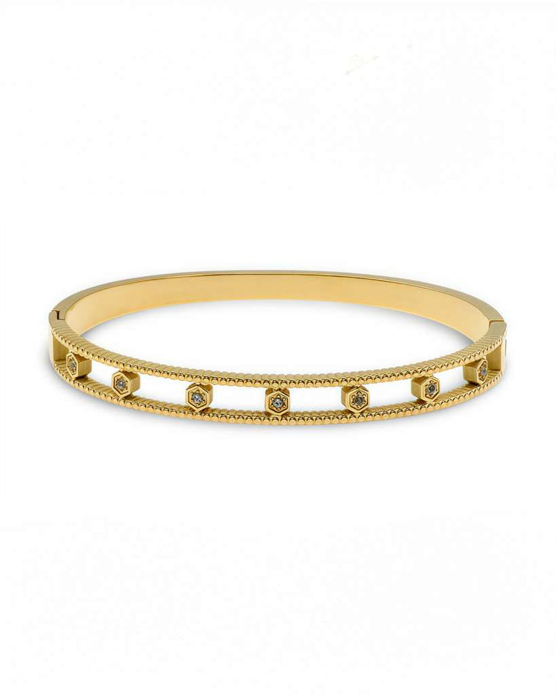 LINEAR TEXTURED CRYTAL GOLD BANGLE BRACELET
