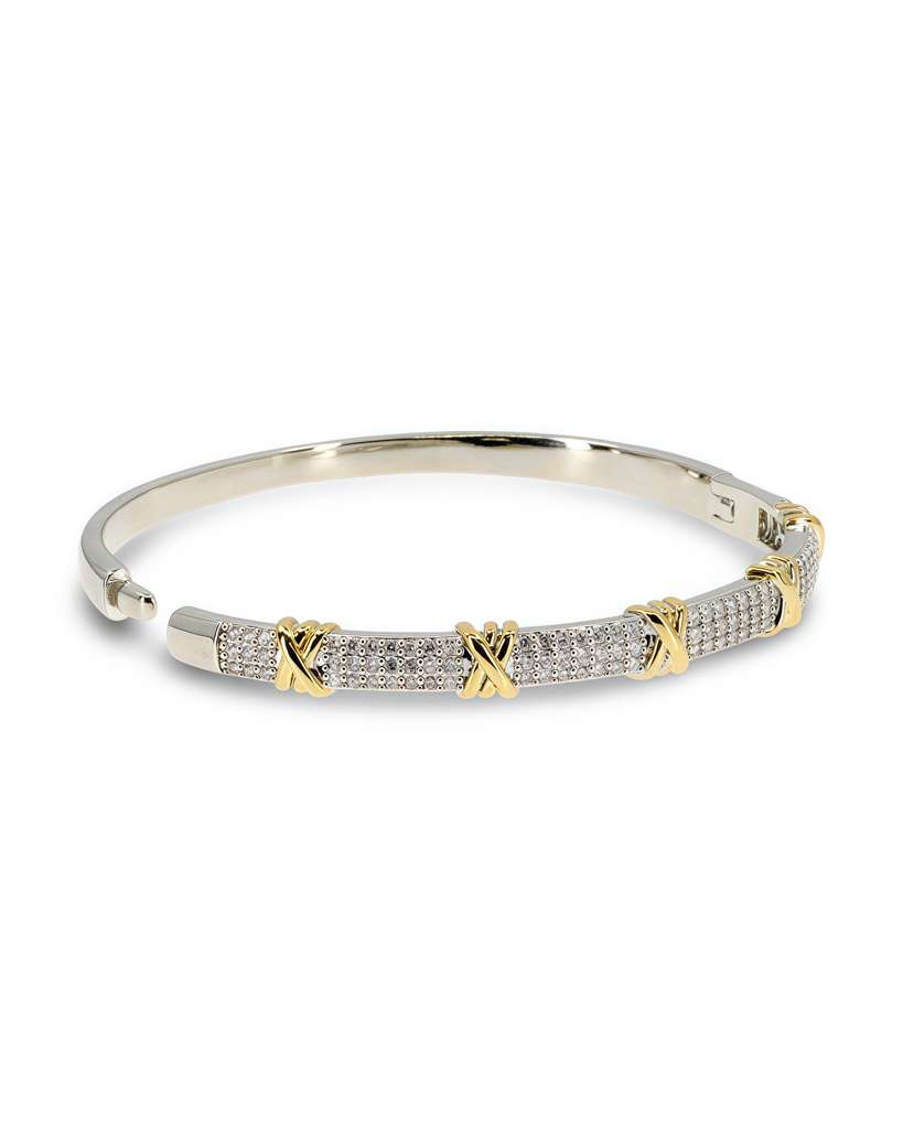 TWO-TONE PAVE CZ X BANGLE BRACELET