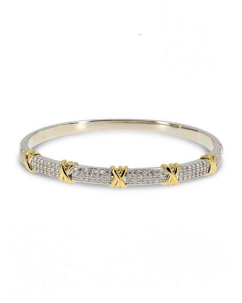 TWO-TONE PAVE CZ X BANGLE BRACELET