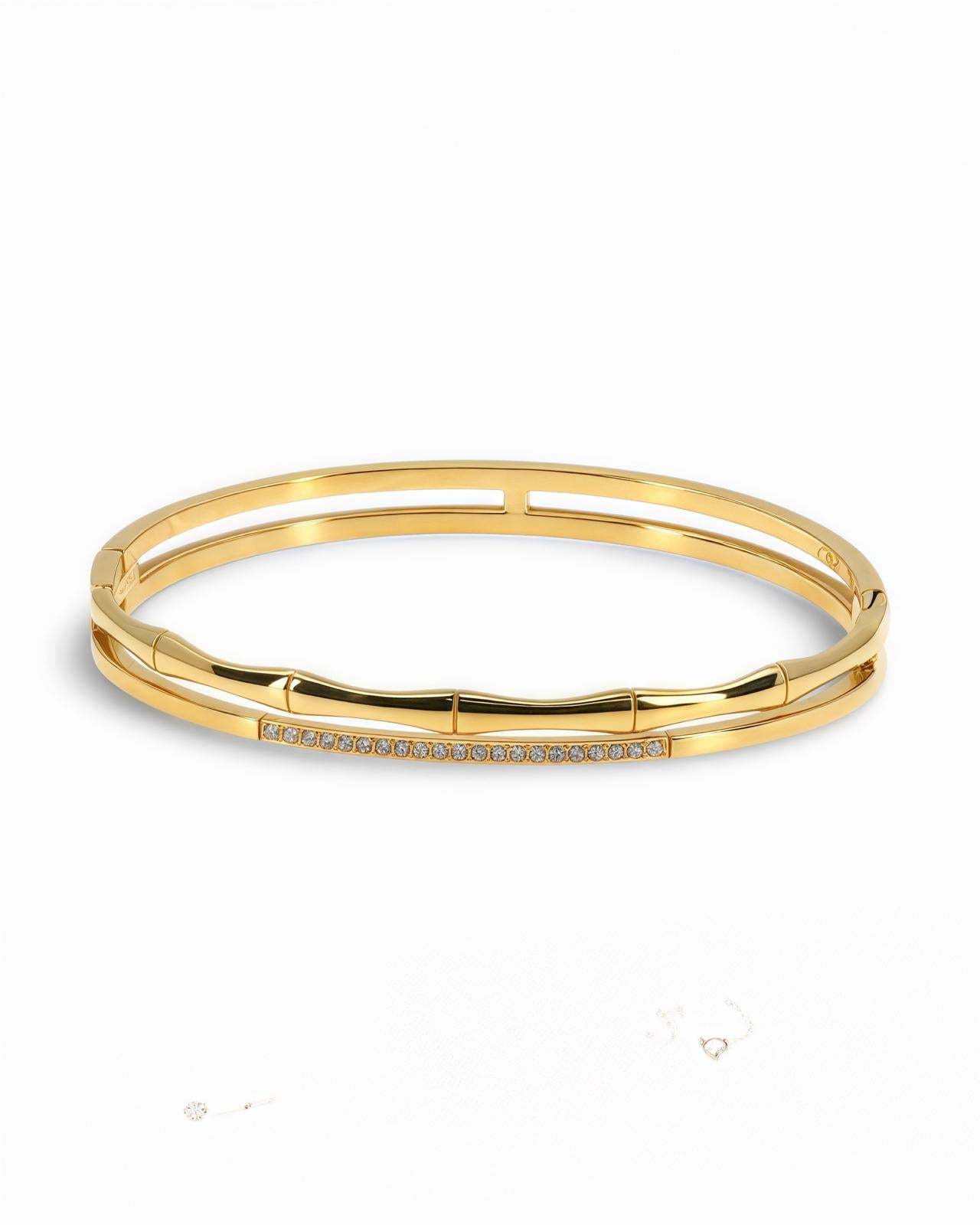 SPLIT DESIGN BAMBOO AND CRYSTAL BANGLE
