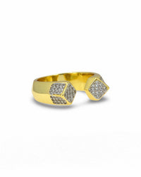 Two Tone Open Ring – Gold Band with Silver Pavé CZ Adjustable Ring