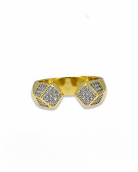 Two Tone Open Ring – Gold Band with Silver Pavé CZ Adjustable Ring