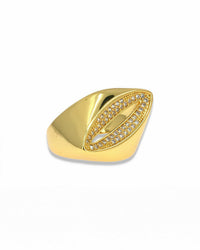Open Oval Gold Ring with Pavé Cubic Zirconia – Adjustable