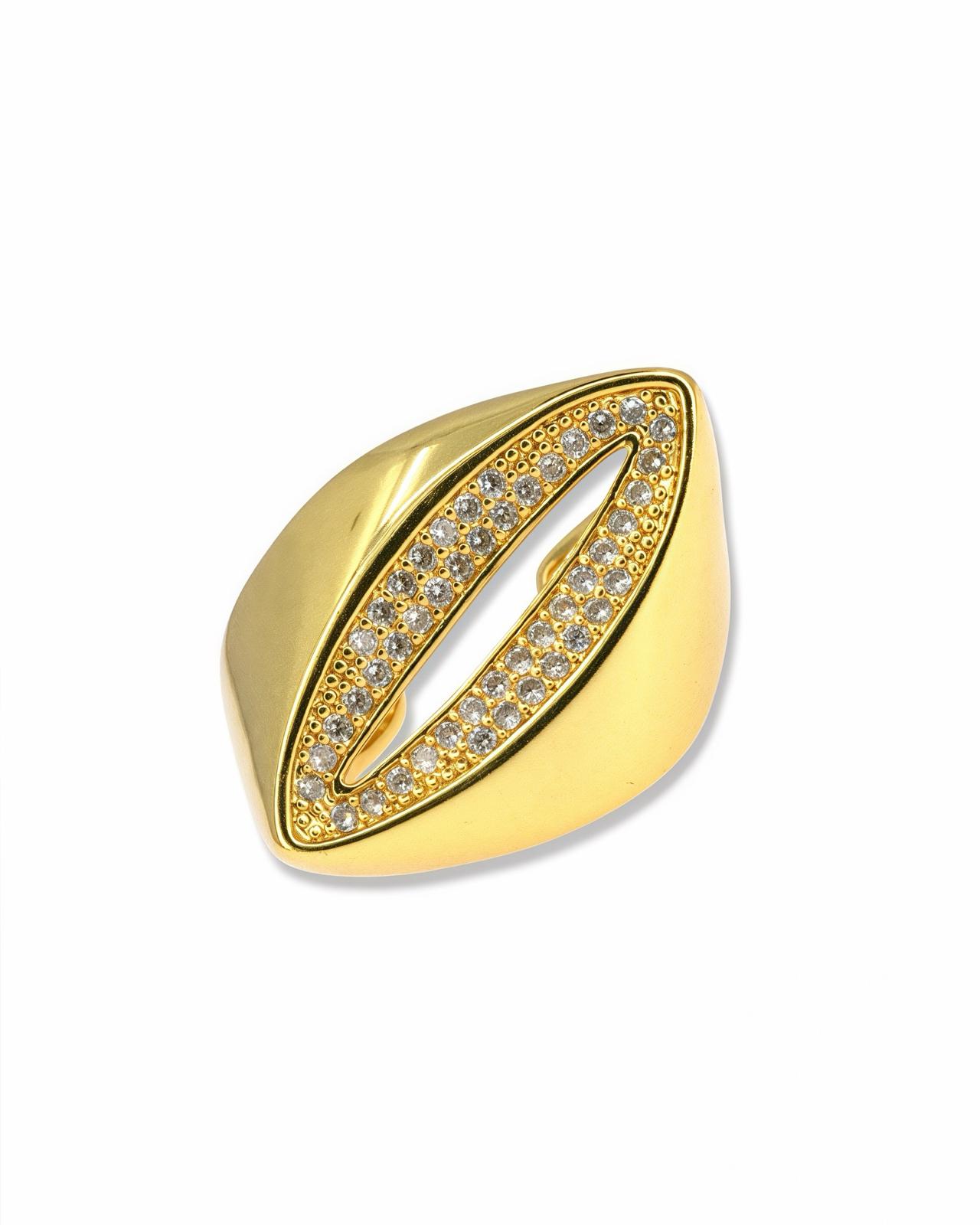 Open Oval Gold Ring with Pavé Cubic Zirconia – Adjustable