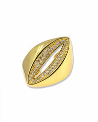 Open Oval Gold Ring with Pavé Cubic Zirconia – Adjustable