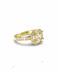 Double Zircon Solitaire Ring – Round & Square Stone Pavé Zigzag Band Adjustable Ring