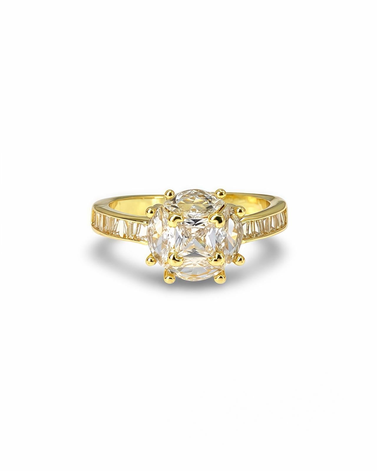 Double Zircon Solitaire Ring – Round & Square Stone Pavé Zigzag Band Adjustable Ring
