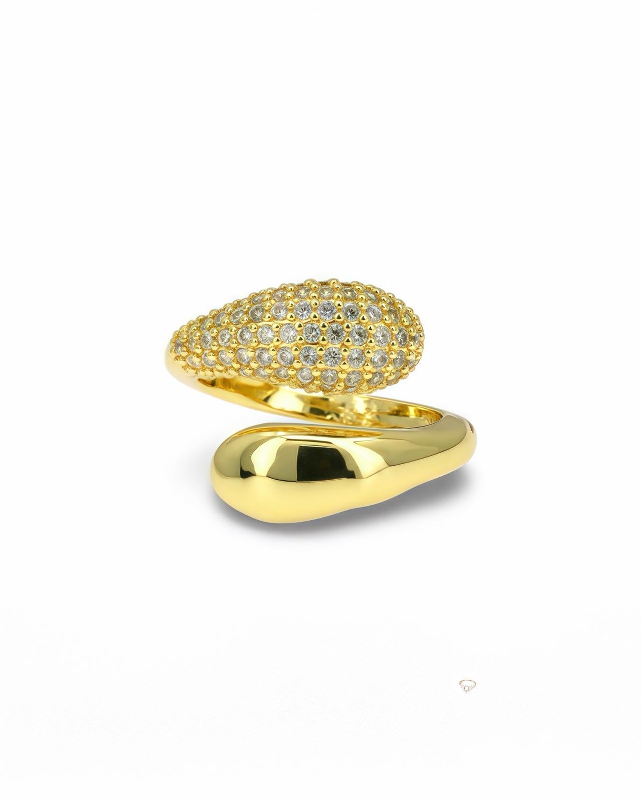 Adjustable Gold Open Ring with Pavé Zirconia