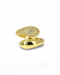 Adjustable Gold Open Ring with Pavé Zirconia