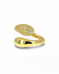 Adjustable Gold Open Ring with Pavé Zirconia