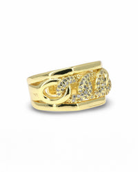 Gold Chain Link Ring with Pavé Cubic Zirconia