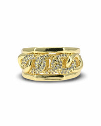 Gold Chain Link Ring with Pavé Cubic Zirconia