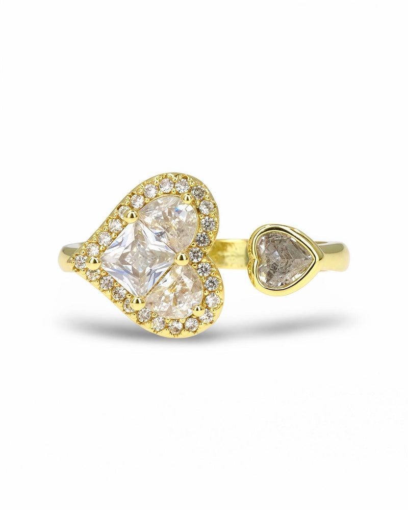 Gold Adjustable Double Heart Ring