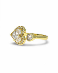 Gold Adjustable Double Heart Ring