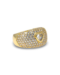 Adjustable Heart Zircon Ring Gold – Pavé Band with Micro CZ Stones & Center Heart Stone