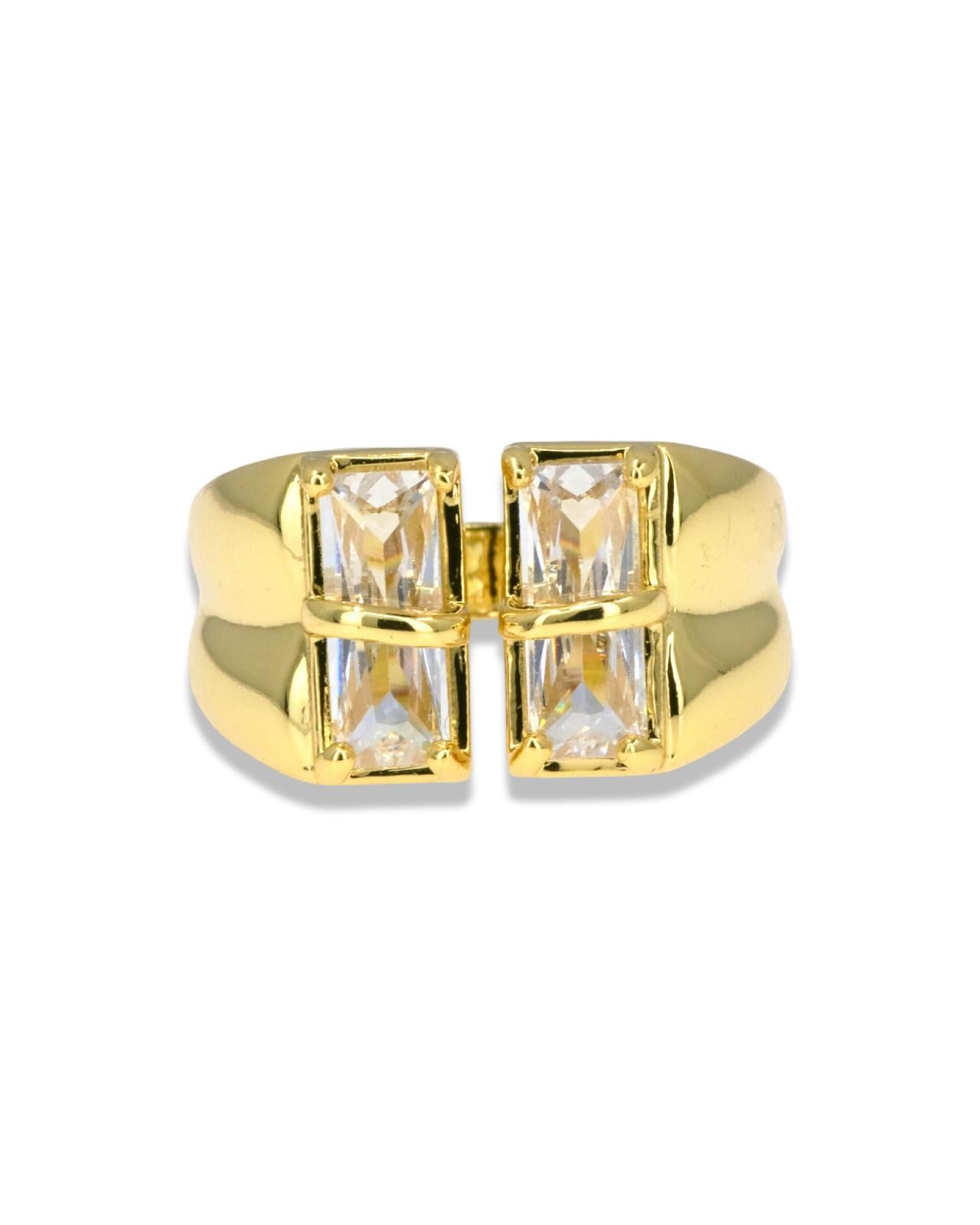 Gold Open Ring with Square Cut Zirconia