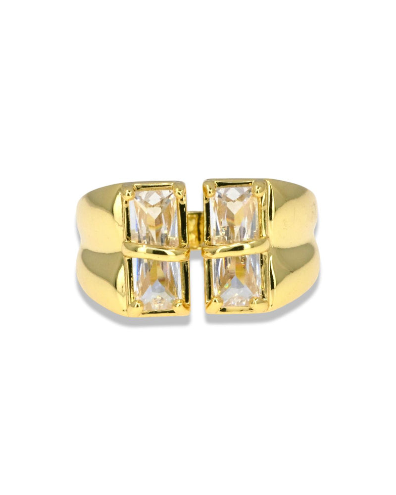 Gold Open Ring with Square Cut Zirconia