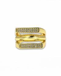Adjustable Gold Triple Band Ring with Pavé Zirconia