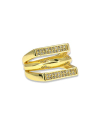 Adjustable Gold Triple Band Ring with Pavé Zirconia