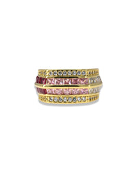 ADJUSTABLE HEXAGON RING WITH SQUARE ZIRCON CENTER & PAVE SIDE STONES