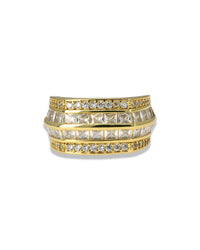 ADJUSTABLE HEXAGON RING WITH SQUARE ZIRCON CENTER & PAVE SIDE STONES