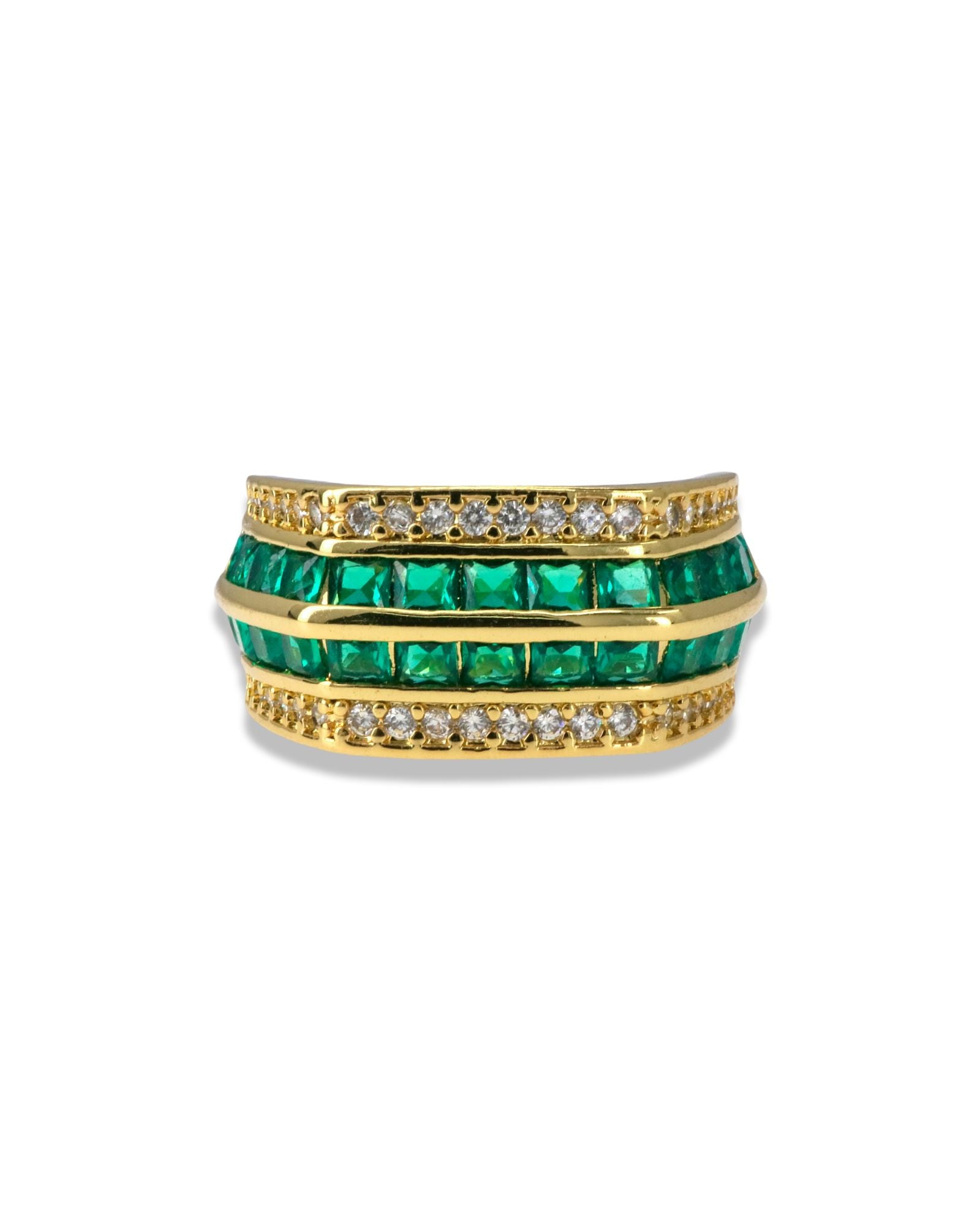 ADJUSTABLE HEXAGON RING WITH SQUARE ZIRCON CENTER & PAVE SIDE STONES