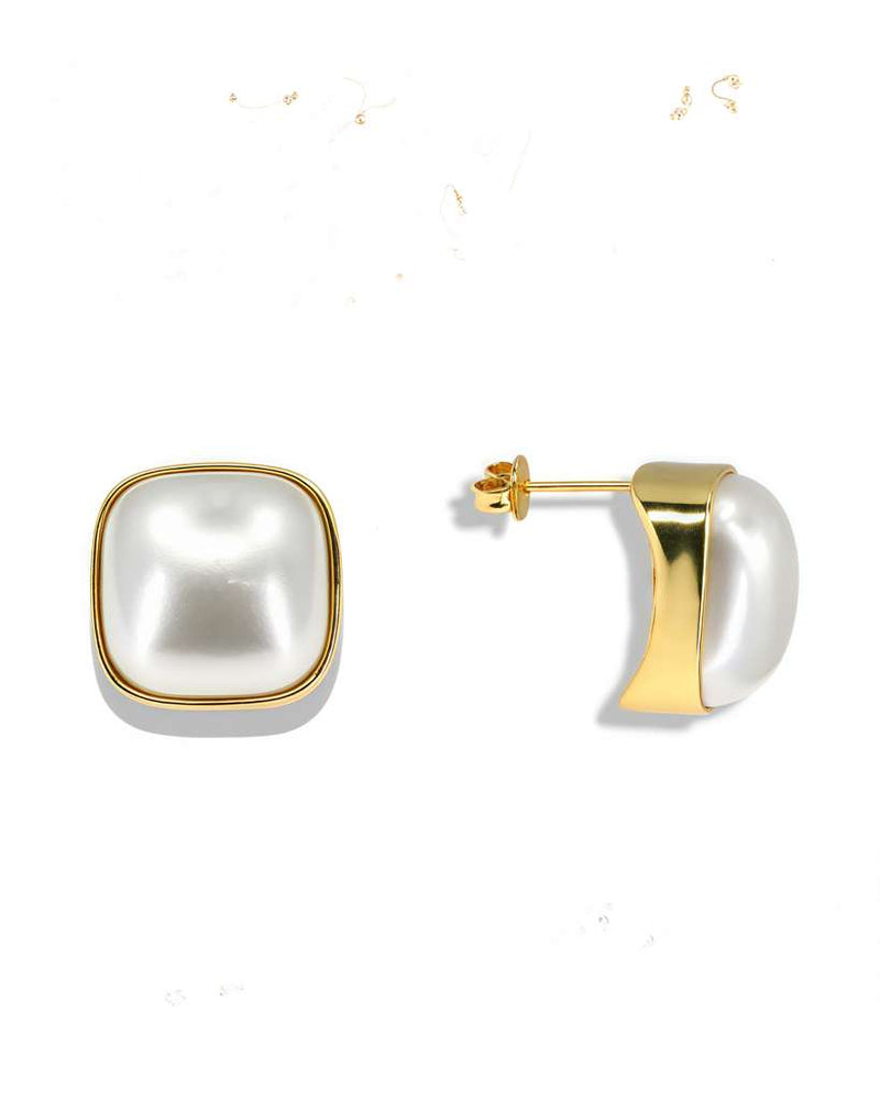 DOMED SQUARE PEARL EARRINGS