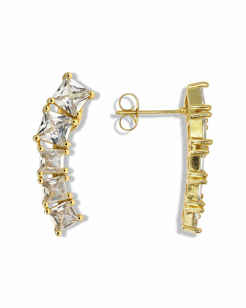 GOLD SQUARE ZIRCONIA EAR CLIMBER EARRINGS