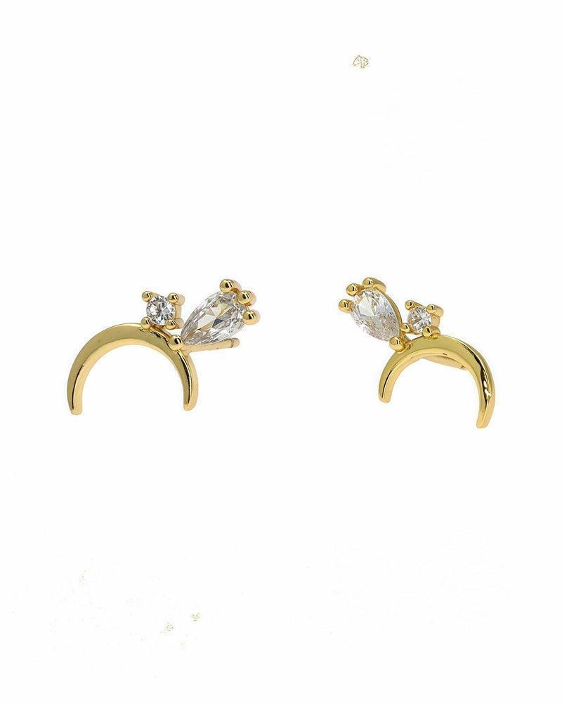 MINI GOLD CRESCENT MOON STUD EARRING WITH ZIRCONIA ACCENTS