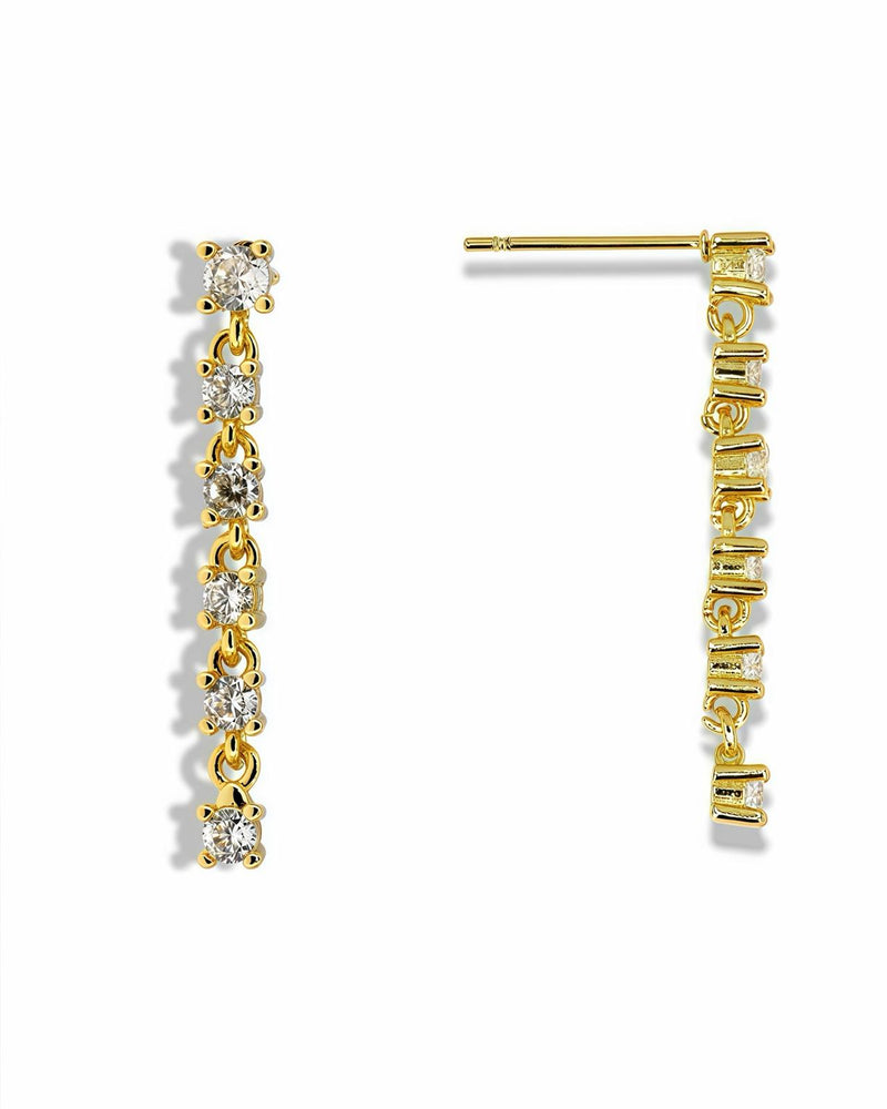 ZIRCONIA DANGLE BAR EARRINGS - SPARKLY LINRAR DROP EARRINGS