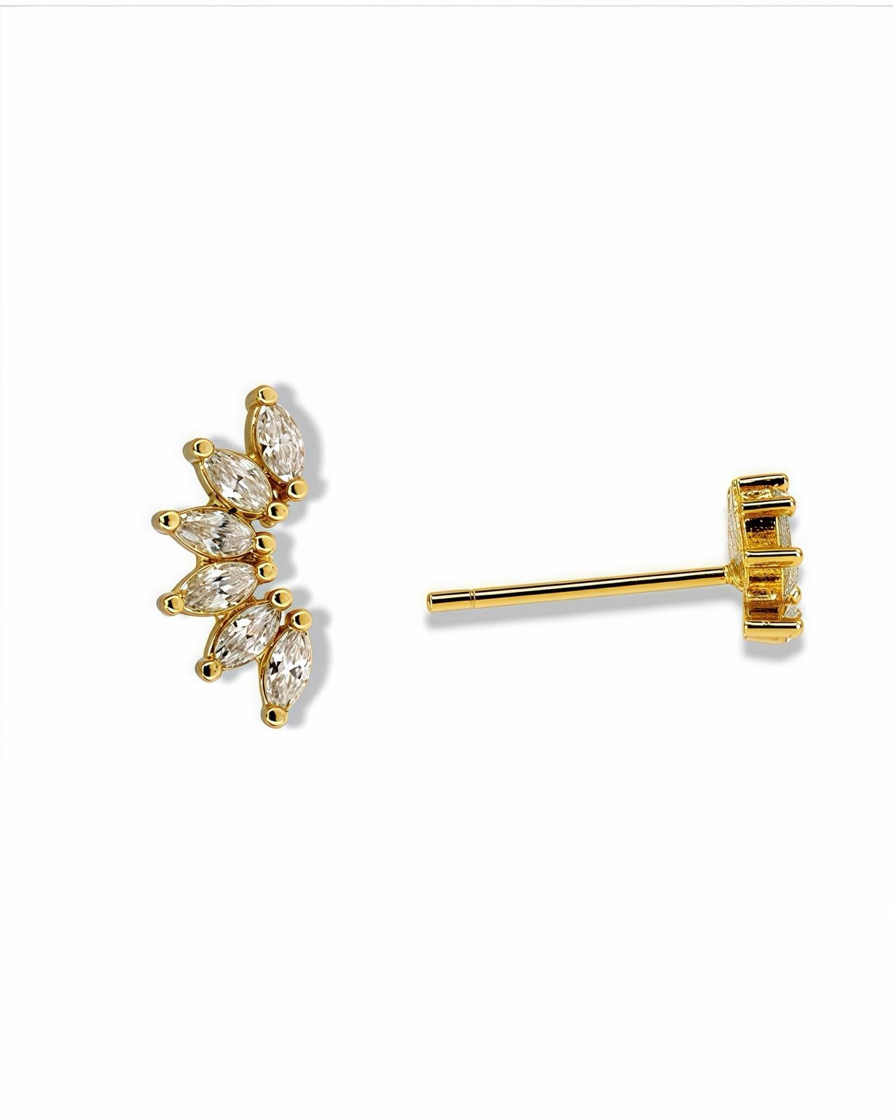 Gold fan shaped pave earring