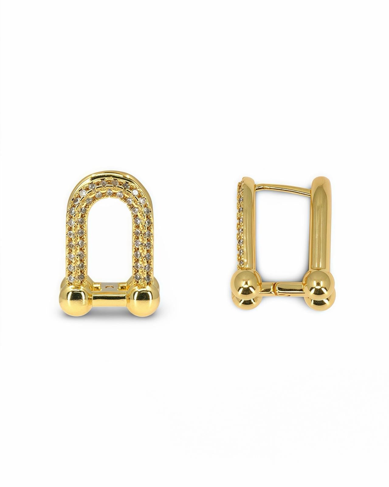 GOLD ARC LINK EARRING WITH PAVE CZ - ELEGANT DAINTY DROP EARRINGS