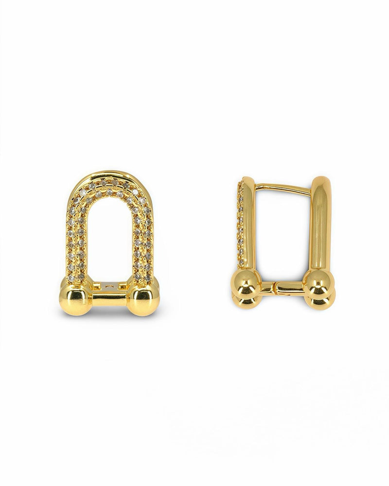 GOLD ARC LINK EARRING WITH PAVE CZ - ELEGANT DAINTY DROP EARRINGS