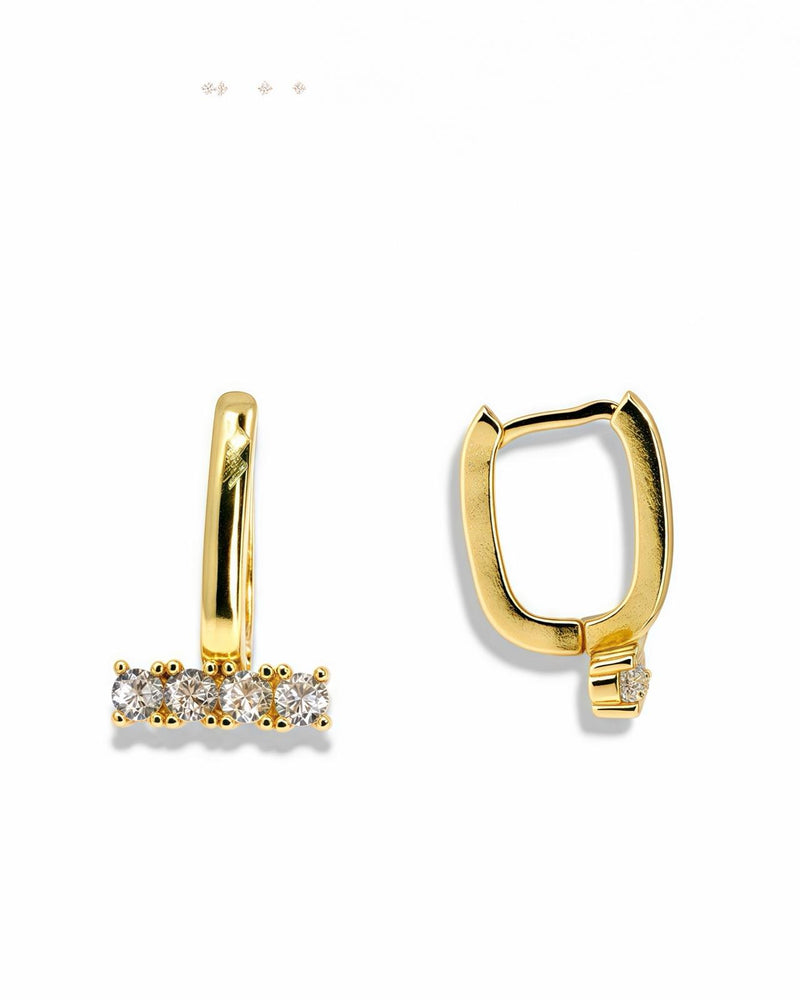 GOLD HUGGIE HOOP EARRINGS WITH 4 CZ