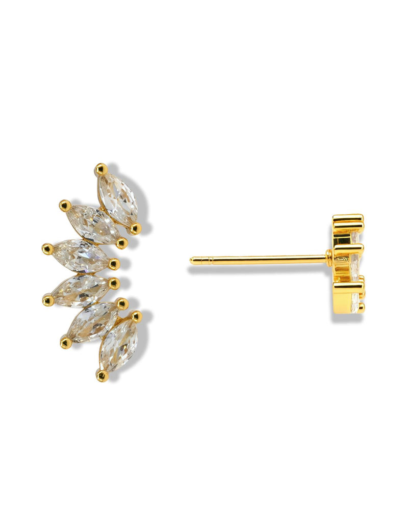 GOLD FAN - SHAPED EARRINGSWITH PAVE CZ