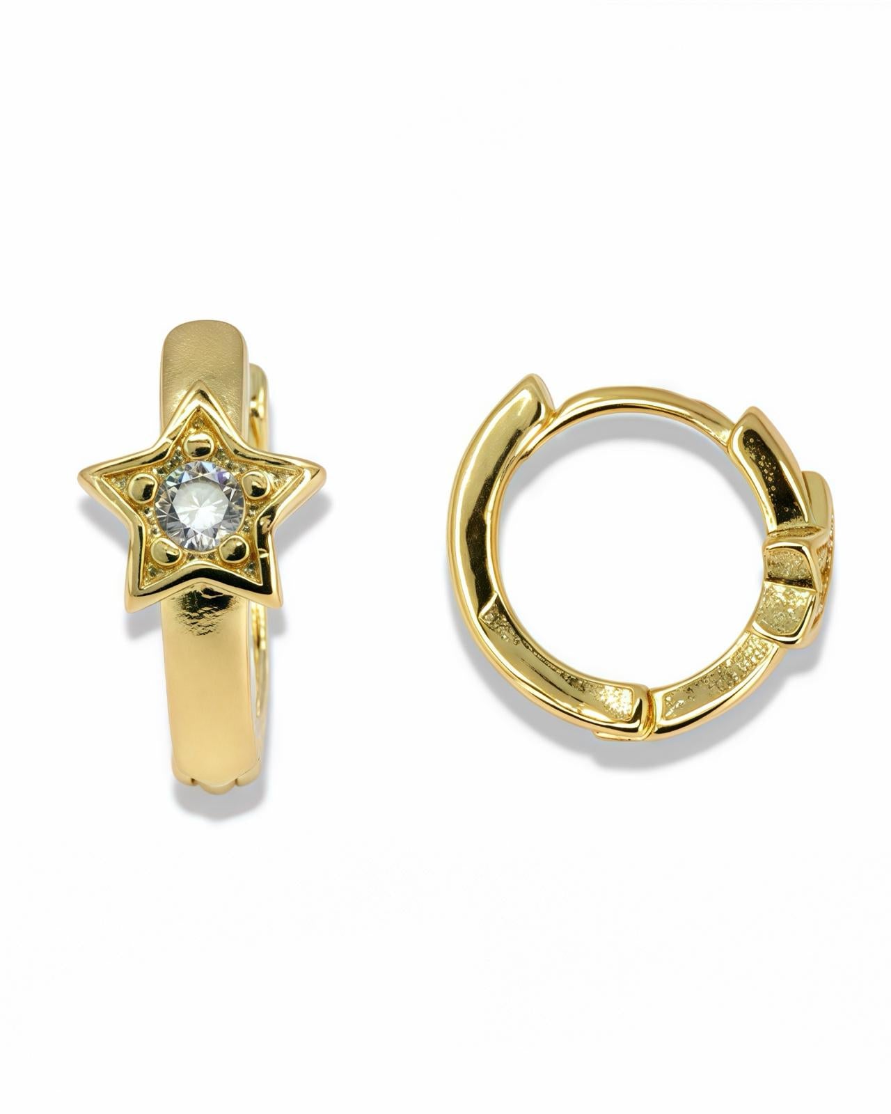 MINI GOLD STAR HUGIE EARRINGS WITH CZ