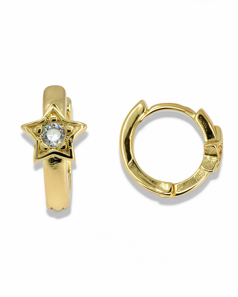 MINI GOLD STAR HUGIE EARRINGS WITH CZ