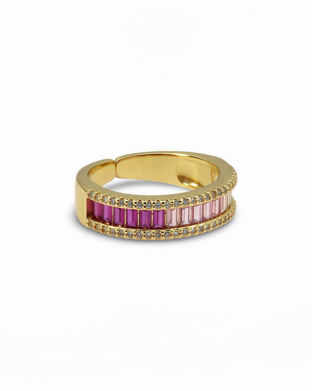 GOLD BAGUETTE CUT CZ OMBRE PINK ETERNITY BAND RING