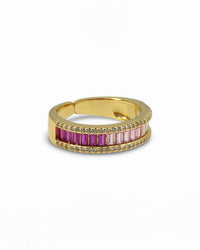 GOLD BAGUETTE CUT CZ OMBRE PINK ETERNITY BAND RING