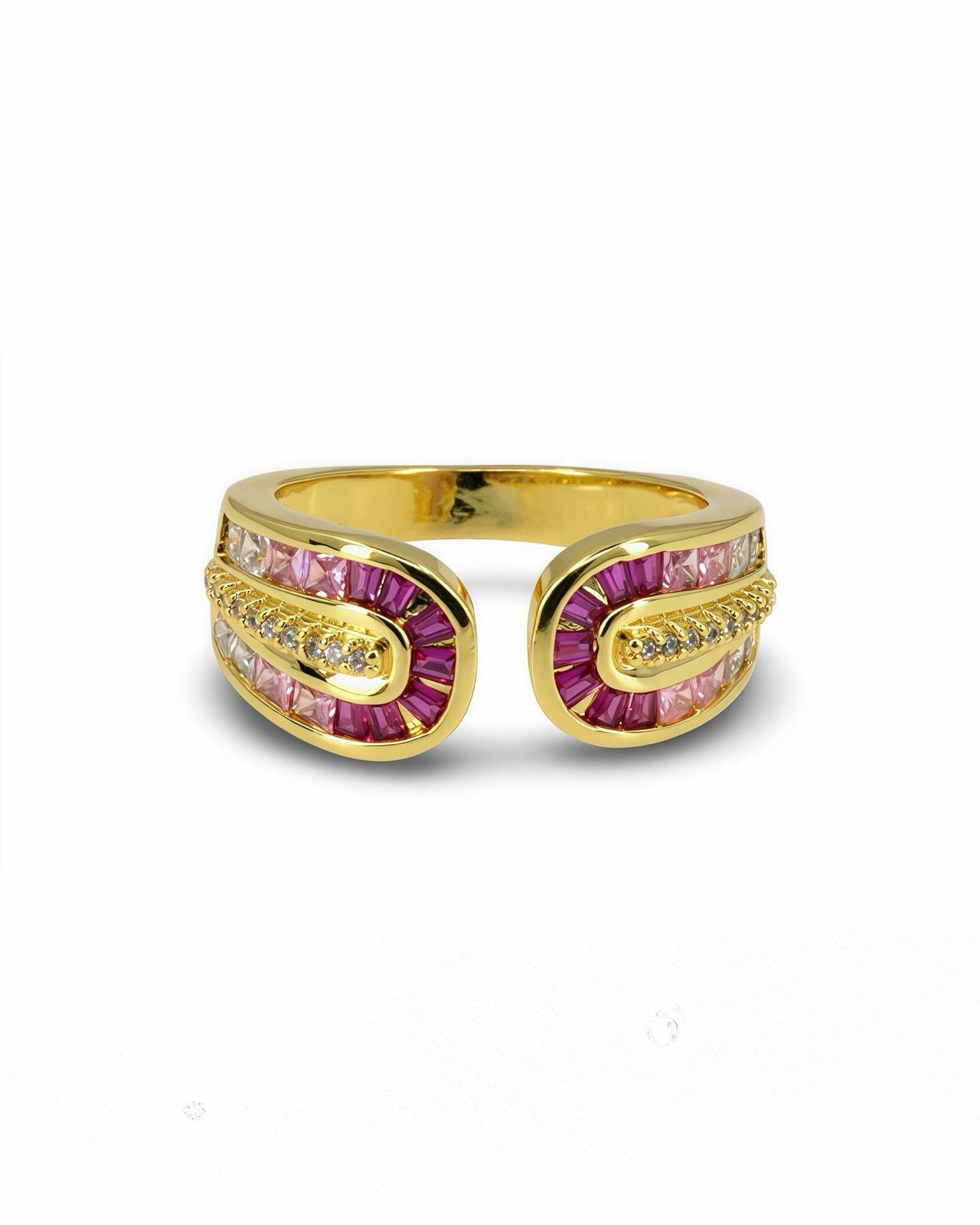 OPEN ADJUSTABLE RING WITH FUCHSIA PINK WHITE GRADIENT ZIRCON STONE