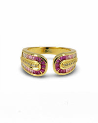 OPEN ADJUSTABLE RING WITH FUCHSIA PINK WHITE GRADIENT ZIRCON STONE