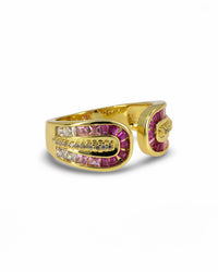 OPEN ADJUSTABLE RING WITH FUCHSIA PINK WHITE GRADIENT ZIRCON STONE