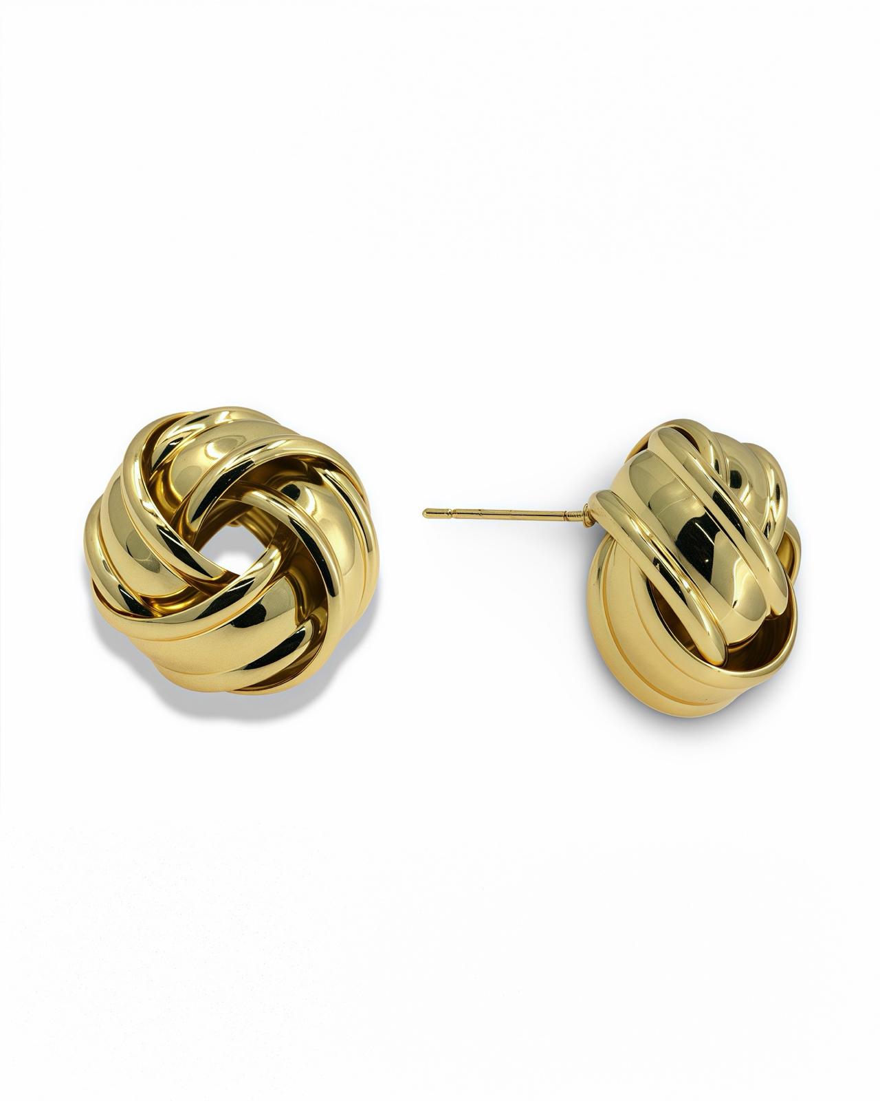 GOLD FLAT KNOT CHUNKY EARRINGS - MINIMAL TWIST STATEMENT STUDS