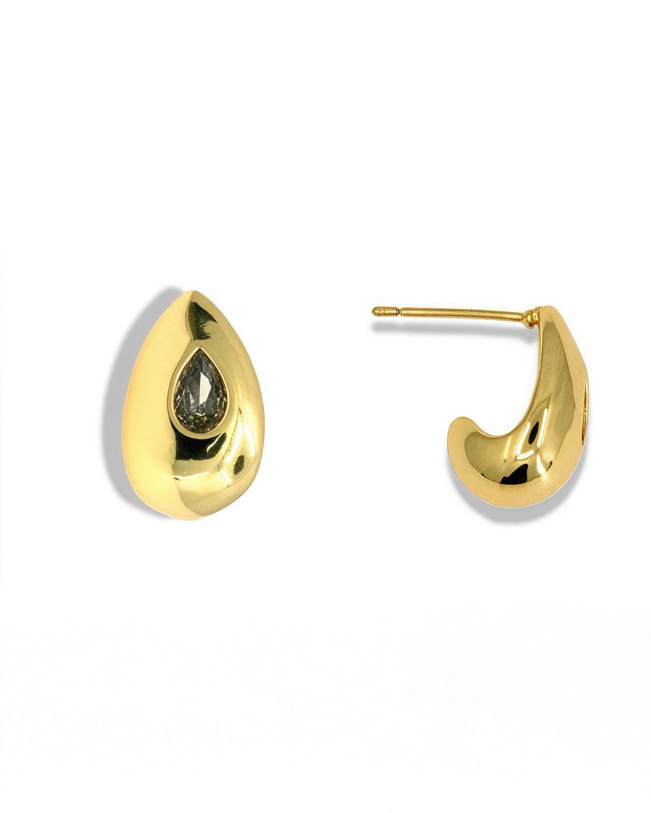 GOLD TEARDROP EARRINGS WITH ZIRCONIA CENTER