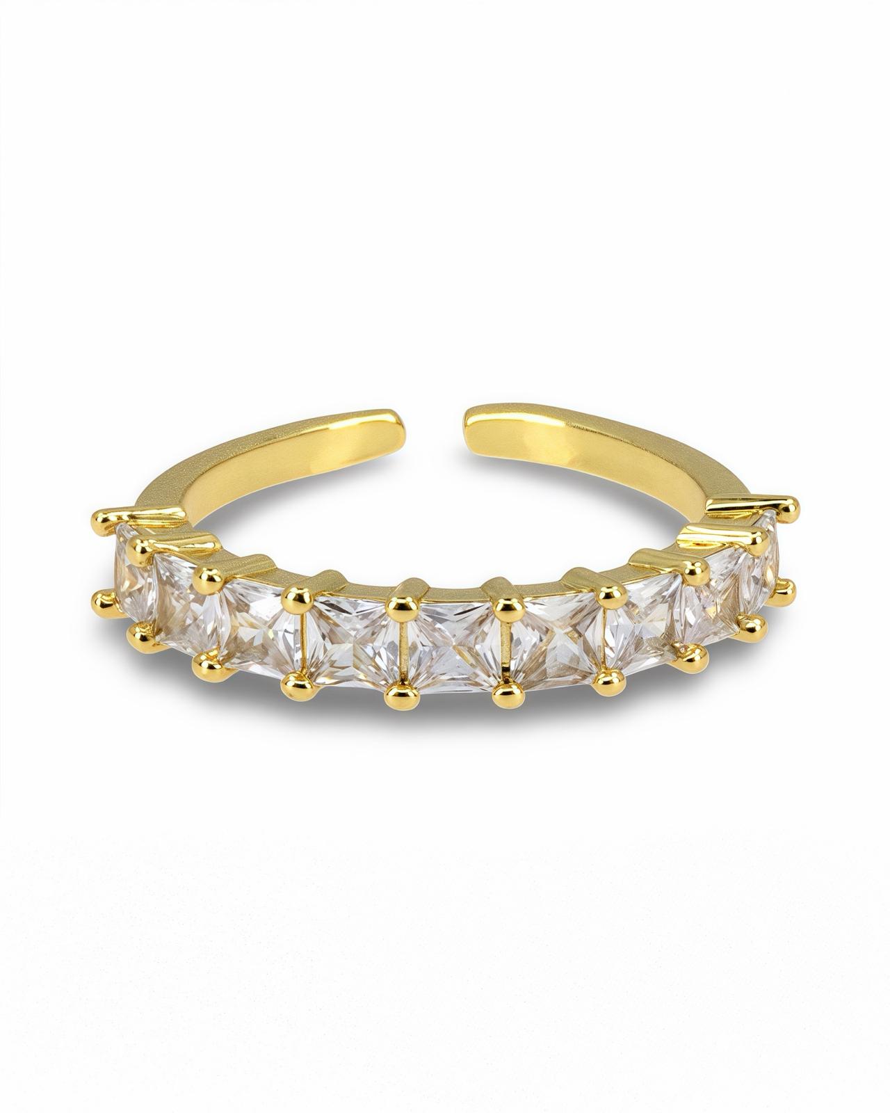 Gold Thin Band Ring with Square Cut Clear CZ Bar Detail