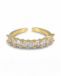Gold Thin Band Ring with Square Cut Clear CZ Bar Detail